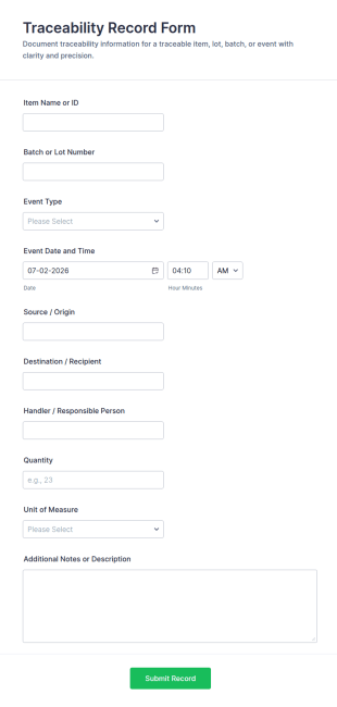Traceability Record Form Template