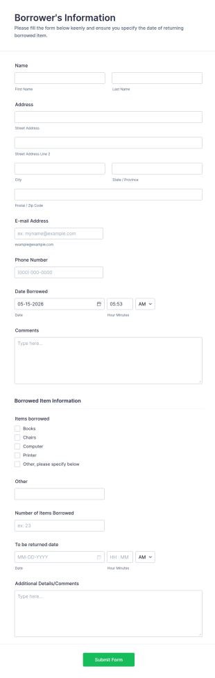 Track Borrowed Items Form Template