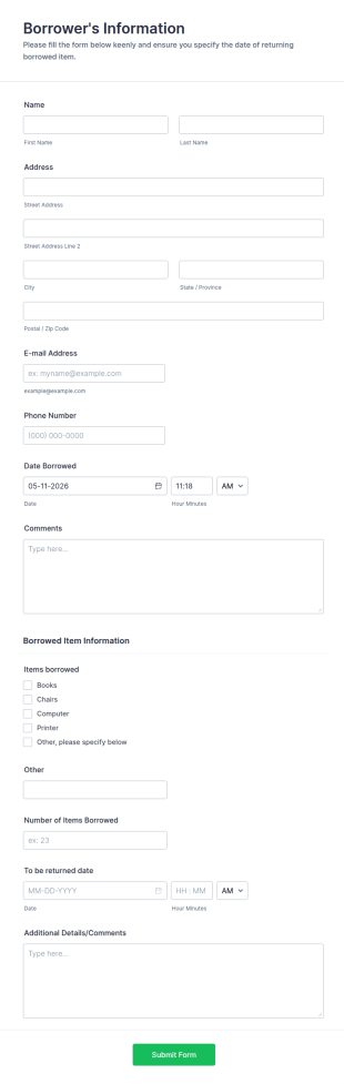 Track Borrowed Items Form Template