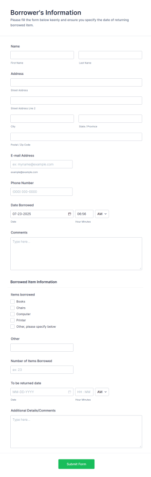 Track Borrowed Items Form Template