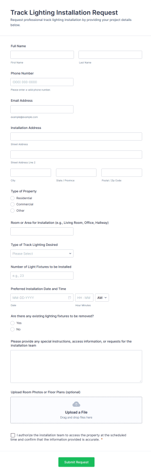Track Lighting Installation Request Form Template