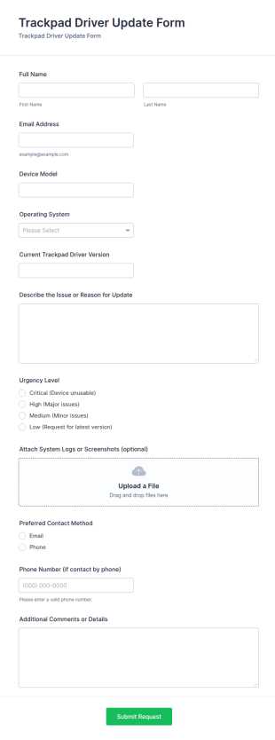 Trackpad Driver Update Request Form Template