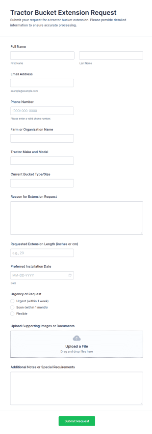 Tractor Bucket Extension Request Form Template