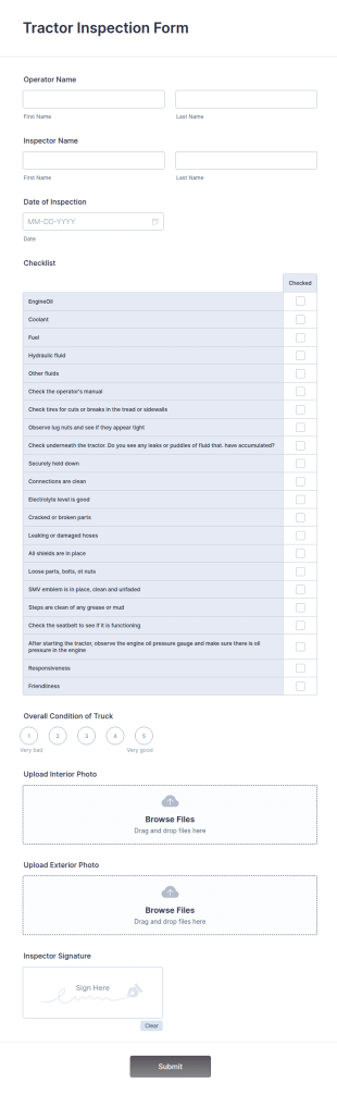 Tractor Inspection Form Template