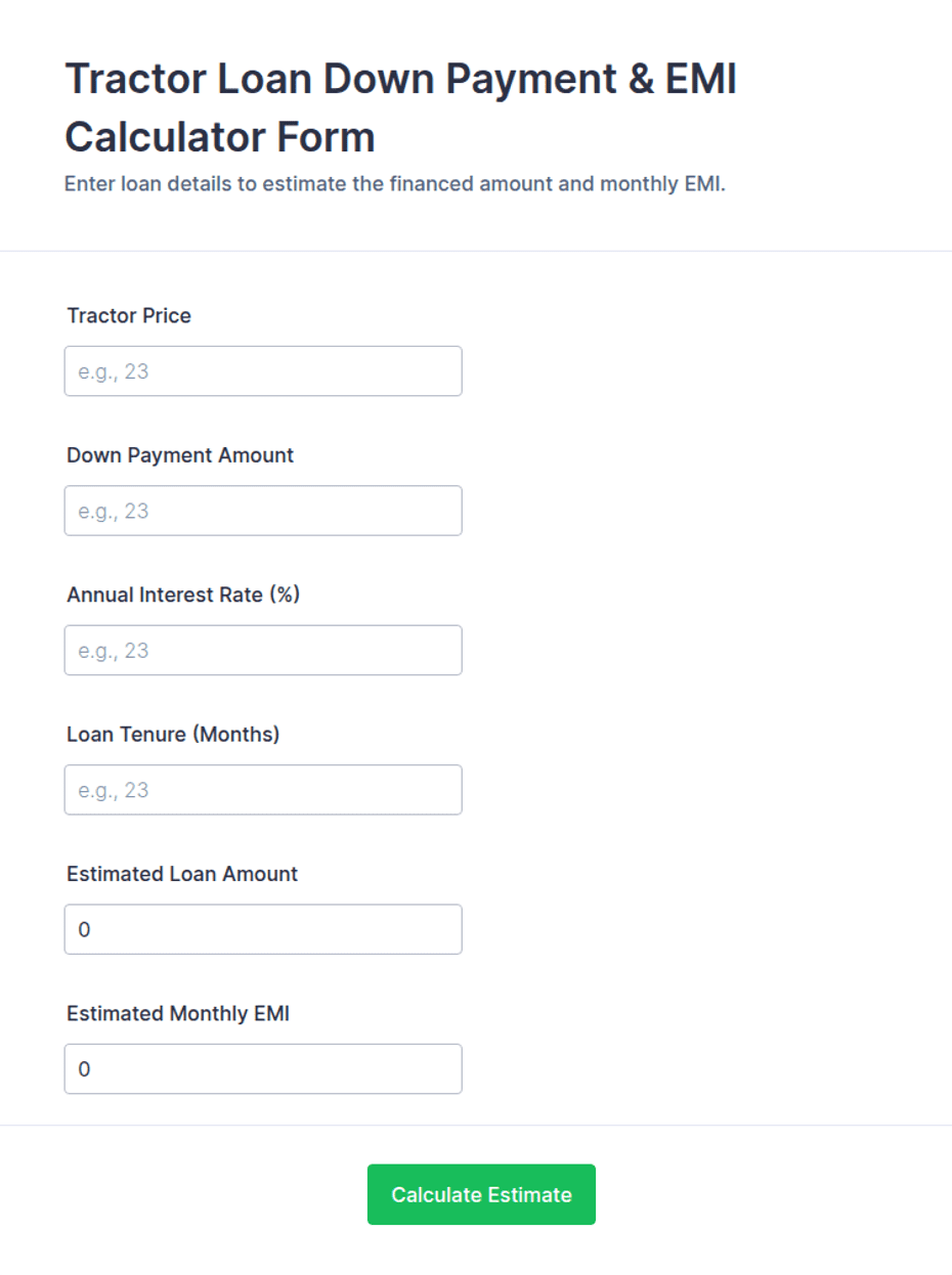Tractor Loan Down Payment & EMI Calculator Form Template | Jotform