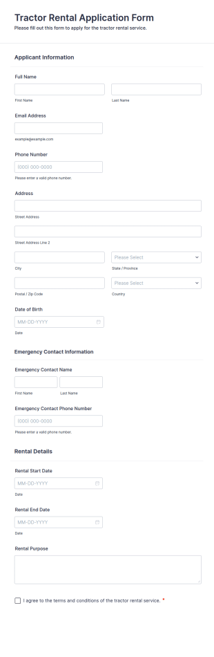 Tractor Rental Application Form Template