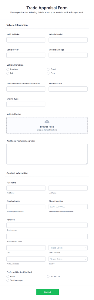 Trade Appraisal Form Template