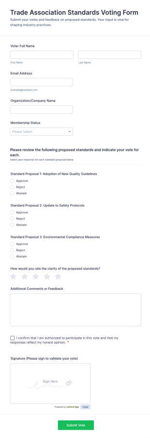 Trade Association Standards Voting Form Template
