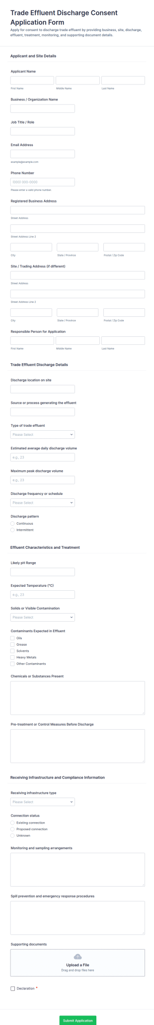 Trade Effluent Discharge Consent Application Form Template
