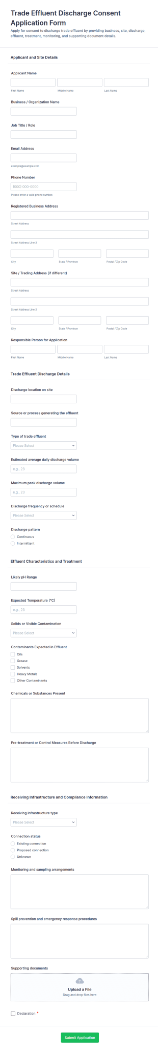 Trade Effluent Discharge Consent Application Form Template