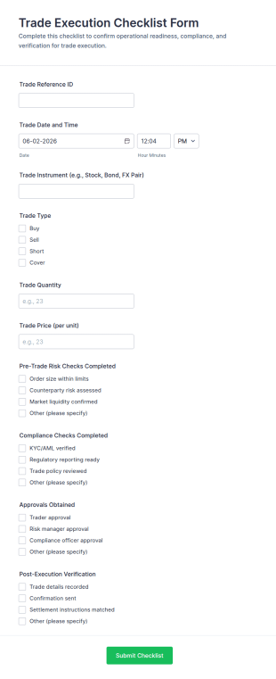 Trade Execution Checklist Form Template