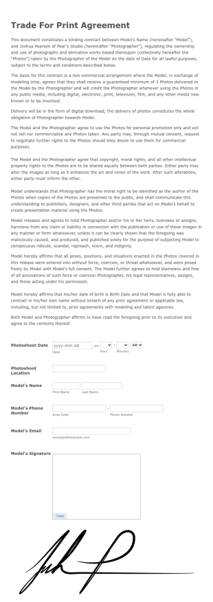 Trade For Print Agreement Form Template