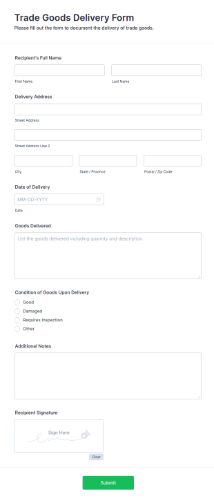 Trade Goods Delivery Form Template