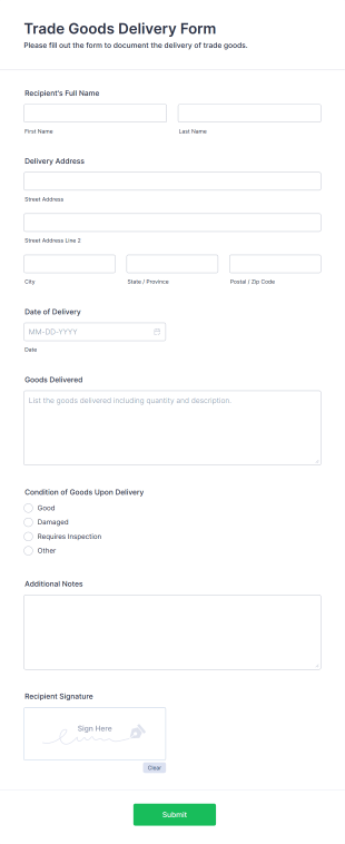 Trade Goods Delivery Form Template