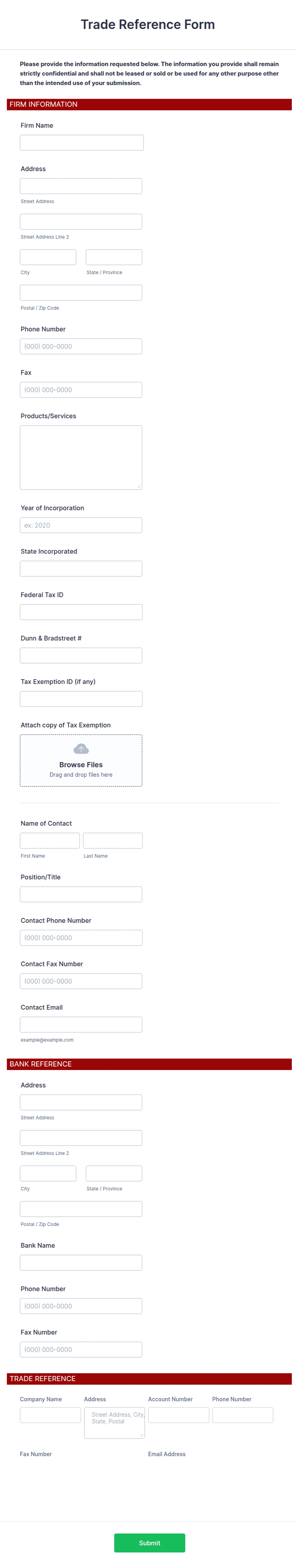 Trade Reference Form Template | Jotform
