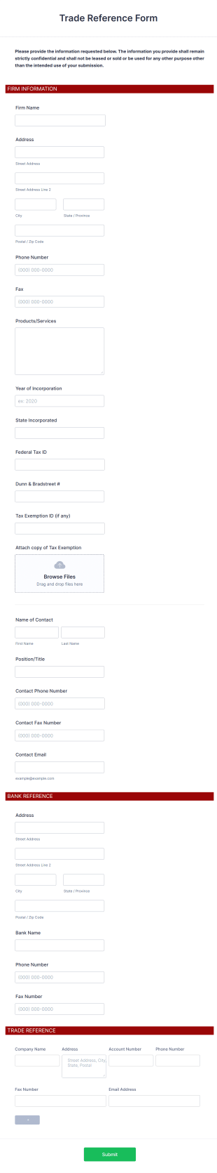 Trade Reference Form Template