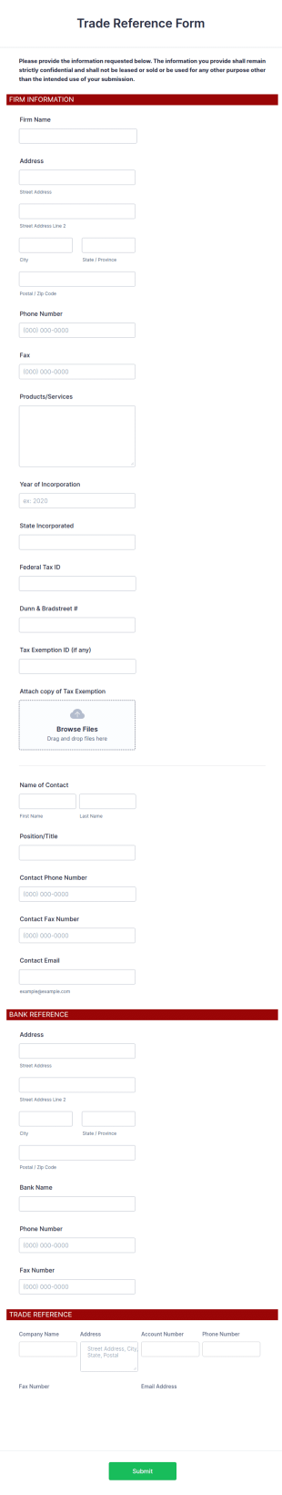Trade Reference Form Template