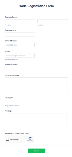 Trade Registration Form Template