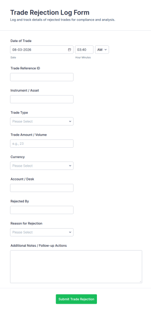 Trade Rejection Log Form Template