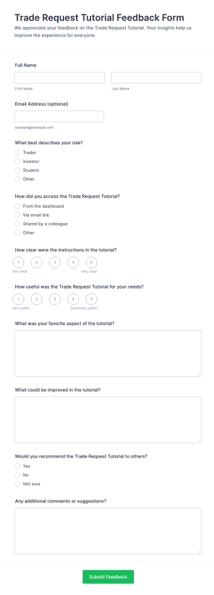 Trade Request Tutorial Feedback Form Template