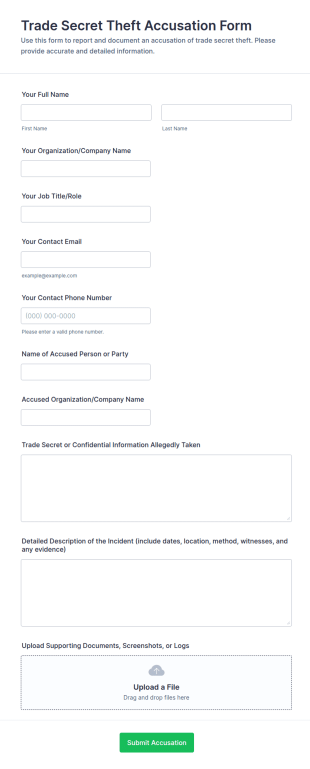 Trade Secret Theft Accusation Form Template