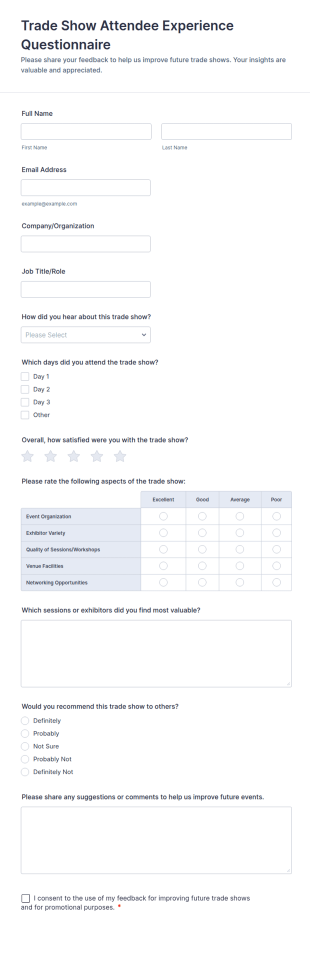 Trade Show Attendee Experience Questionnaire Form Template