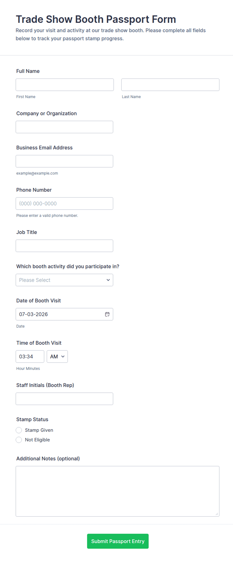 Trade Show Booth Passport Form Template | Jotform
