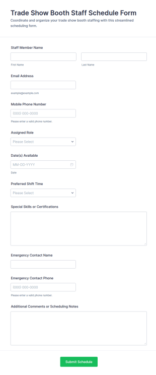 Trade Show Booth Staff Schedule Form Template