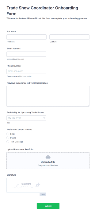 Trade Show Coordinator Onboarding Form Template