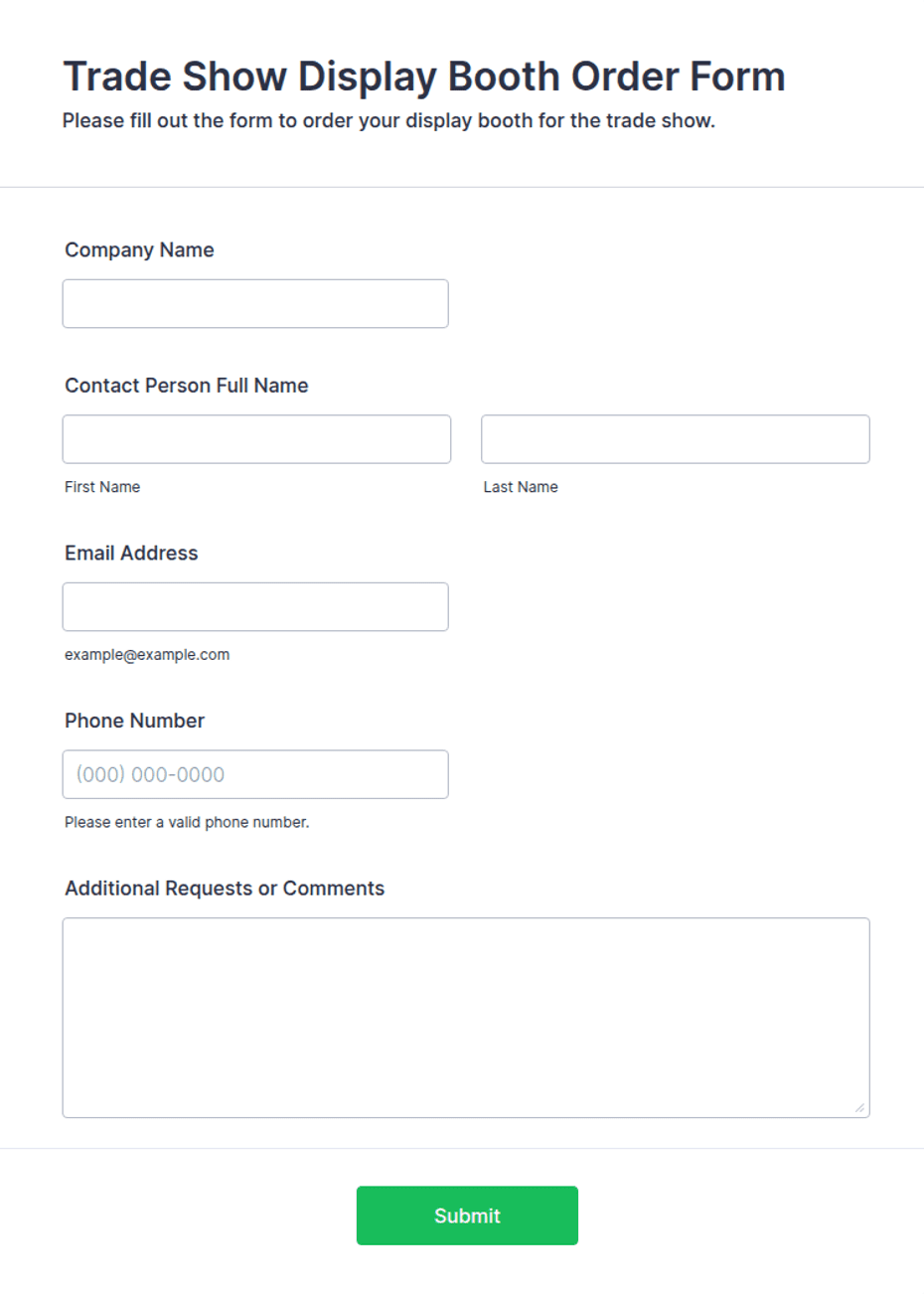 Booth Sign Order Form Trade Show Display Booth Order Form Template | Jotform