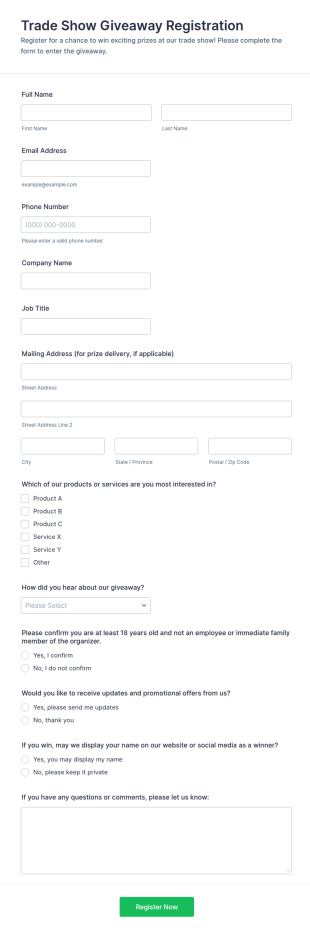 Trade Show Giveaway Registration Form Template