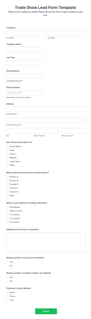 Trade Show Lead Form Template