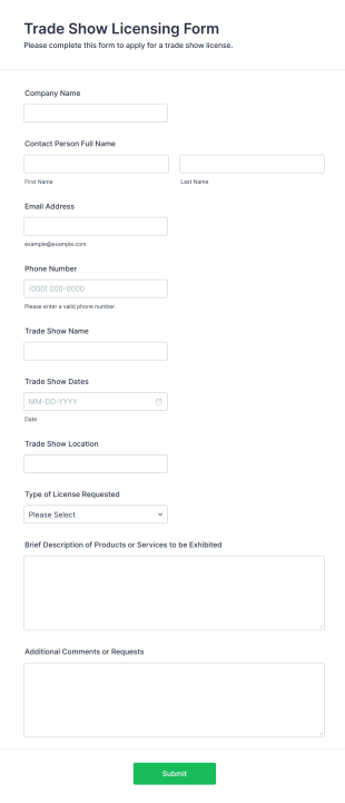 Trade Show Licensing Form Template