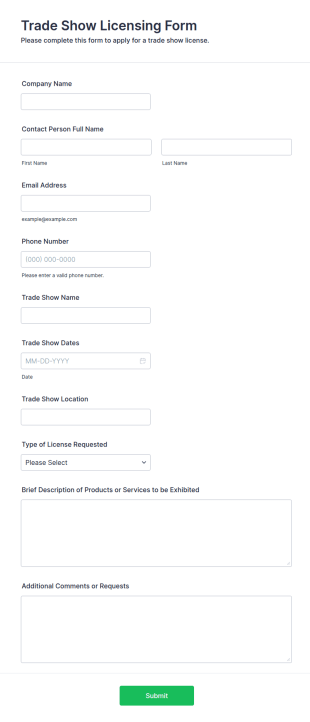 Trade Show Licensing Form Template