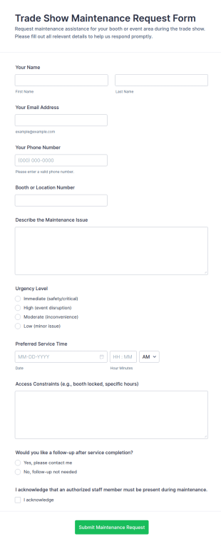 Trade Show Maintenance Request Form Template