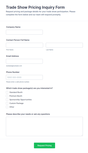 Trade Show Pricing Inquiry Form Template