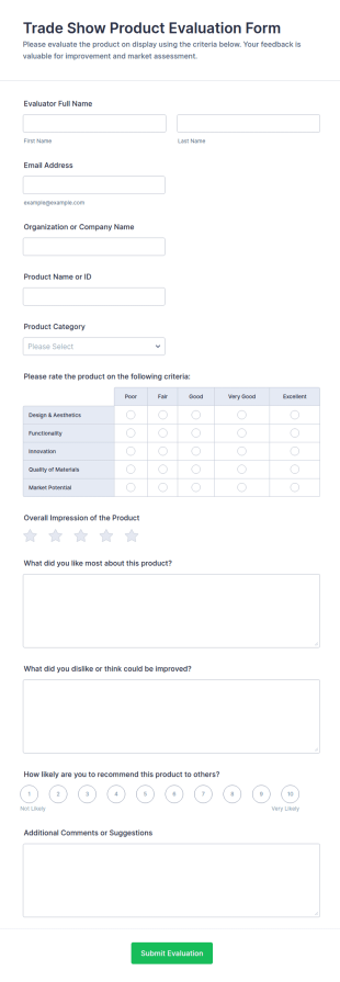Trade Show Product Evaluation Form Template
