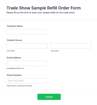 Trade Show Sample Refill Order Form Template