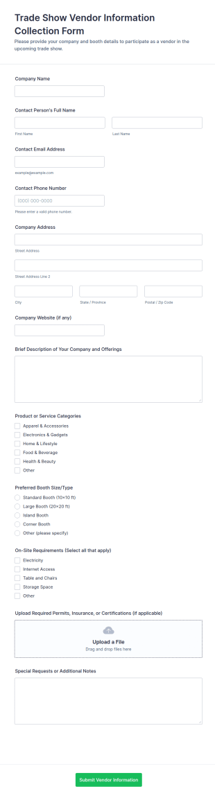 Trade Show Vendor Information Collection Form Template