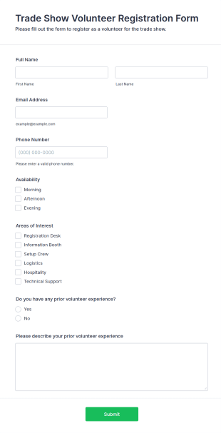 Trade Show Volunteer Registration Form Template