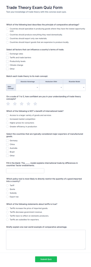 Trade Theory Exam Quiz Form Template
