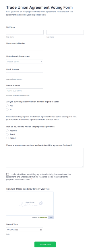 Trade Union Agreement Voting Form Template