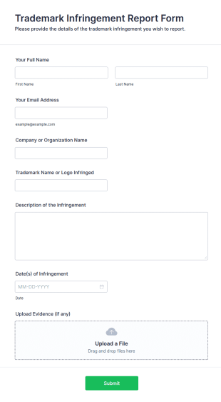 Trademark Infringement Report Form Template