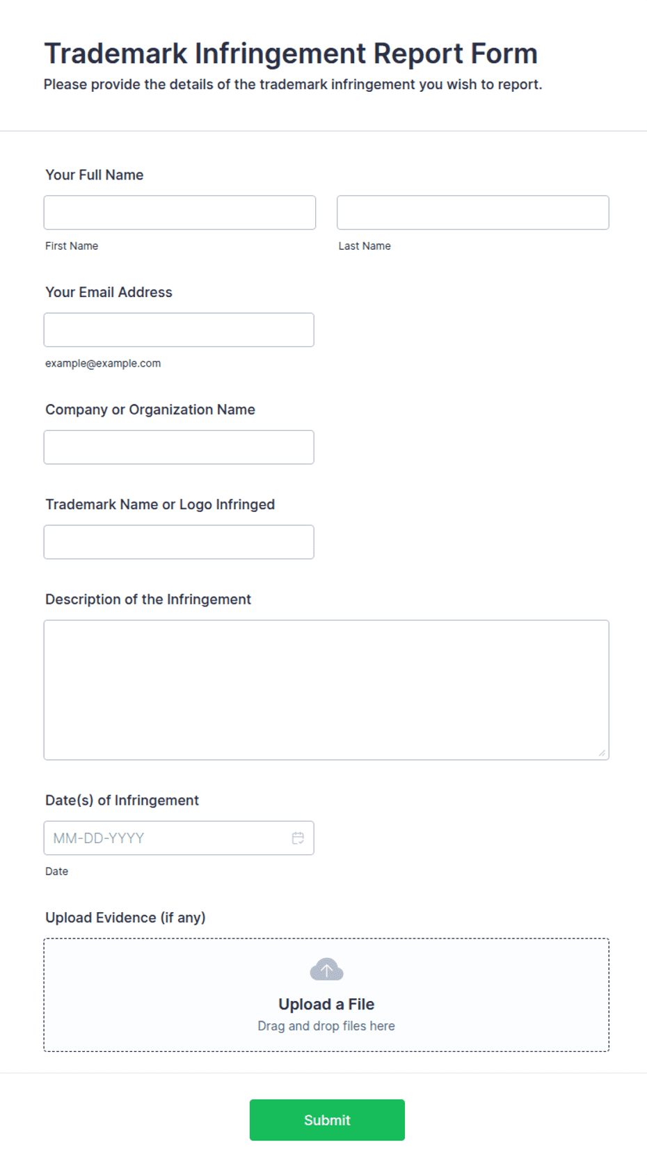 Trademark Infringement Report Form Template | Jotform