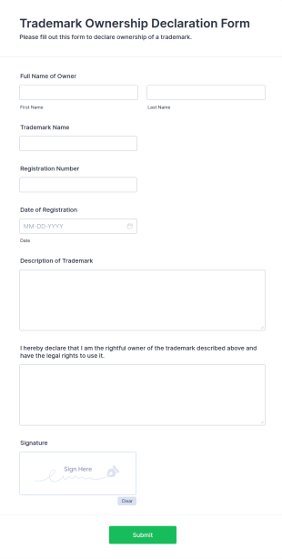 Trademark Ownership Declaration Form Template