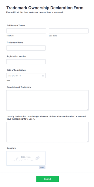 Trademark Ownership Declaration Form Template