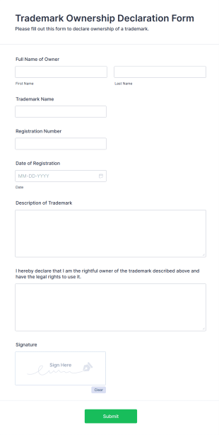 Trademark Ownership Declaration Form Form Template