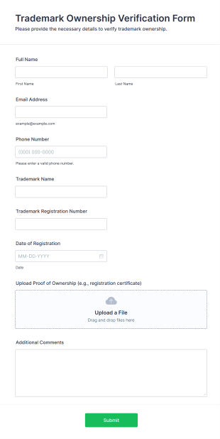Trademark Ownership Verification Form Form Template