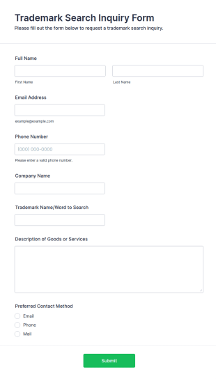 Trademark Search Inquiry Form Template
