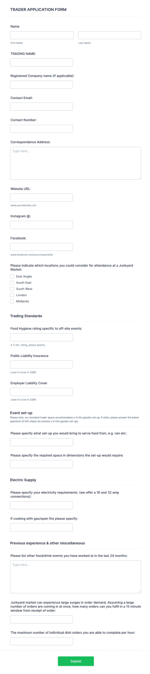 Trader Application Form Template